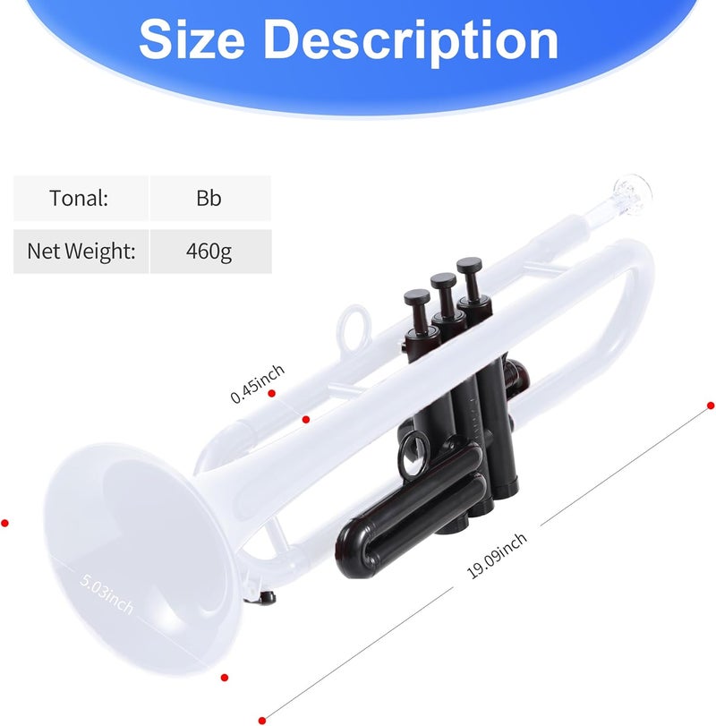 PAMPET Professional Plastic Bb Trumpet Student Trumpet Set for Student Beginner With 7C Mouthpiece and 3C Mouthpiece Bb Trumpet Instrument, White, PM160 - Image 3